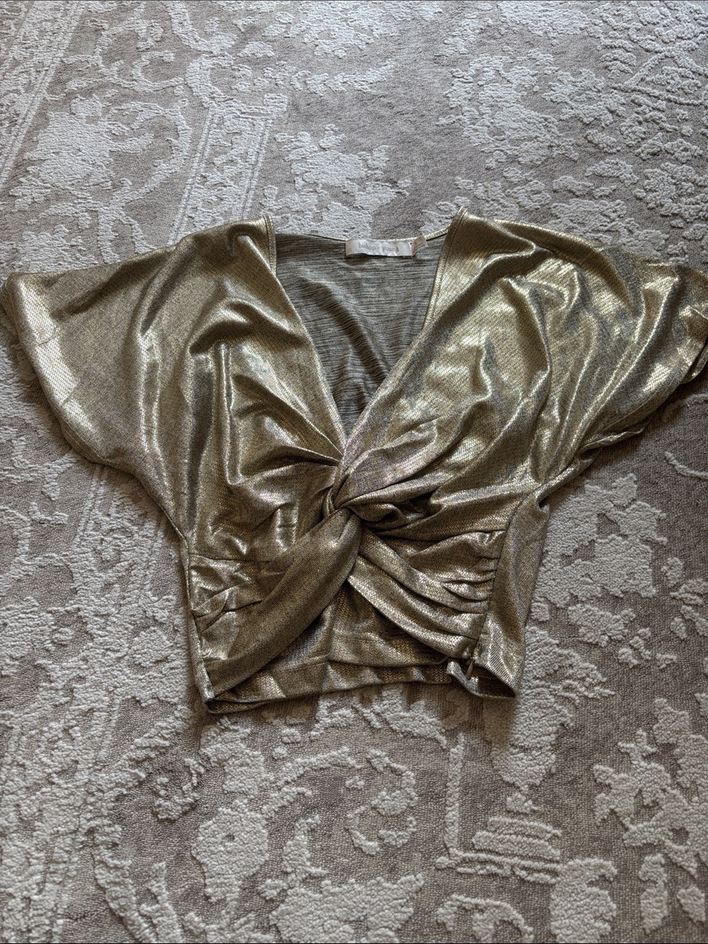 Anthropologie Gold Metallic Twist-Front Crop Top